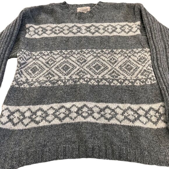 Hand Knit Northern Apparel 100% Shetland Wool Argyle Sweater Large Gray - Picture 2 of 8